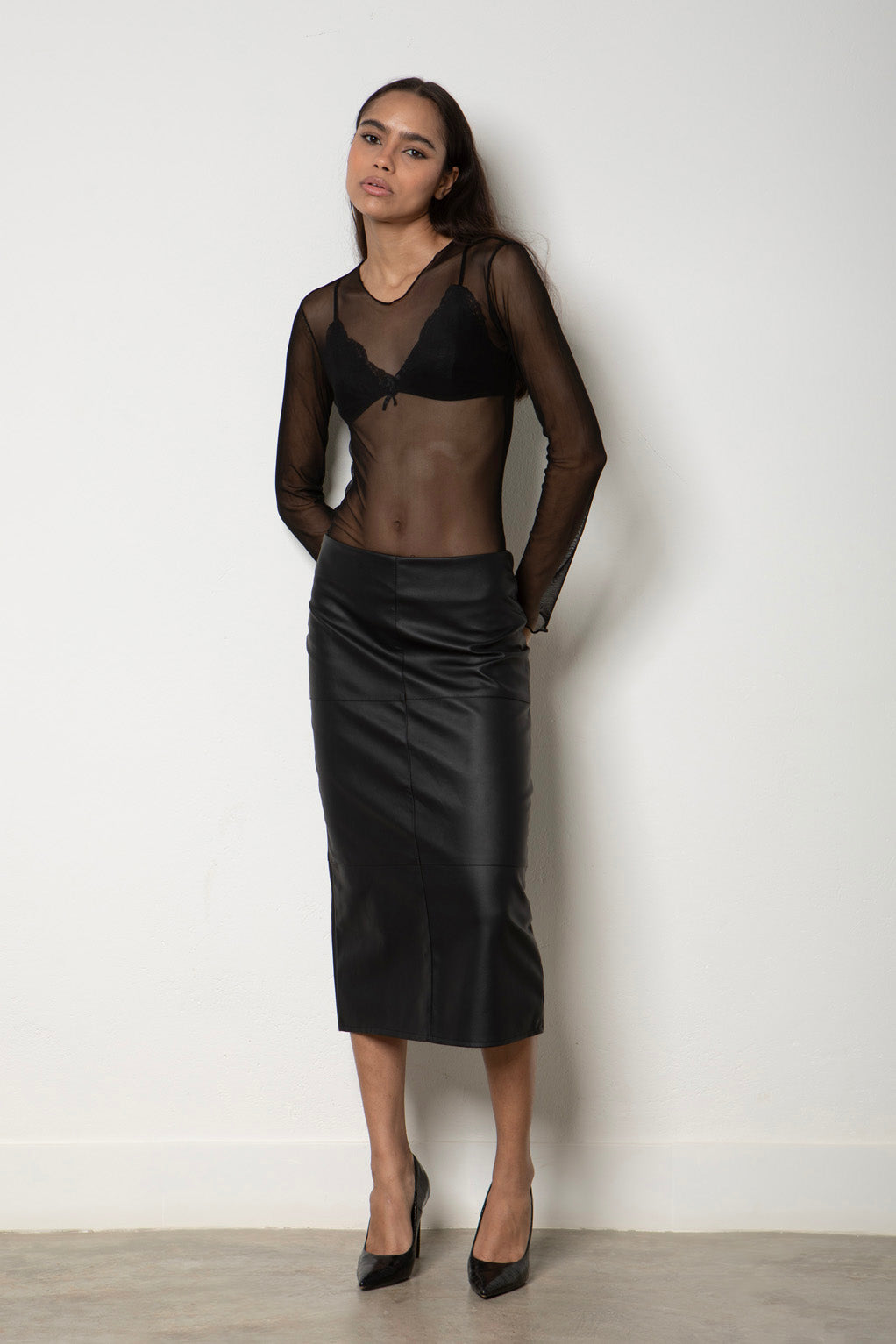 Sculpted Leather Midi Skirt