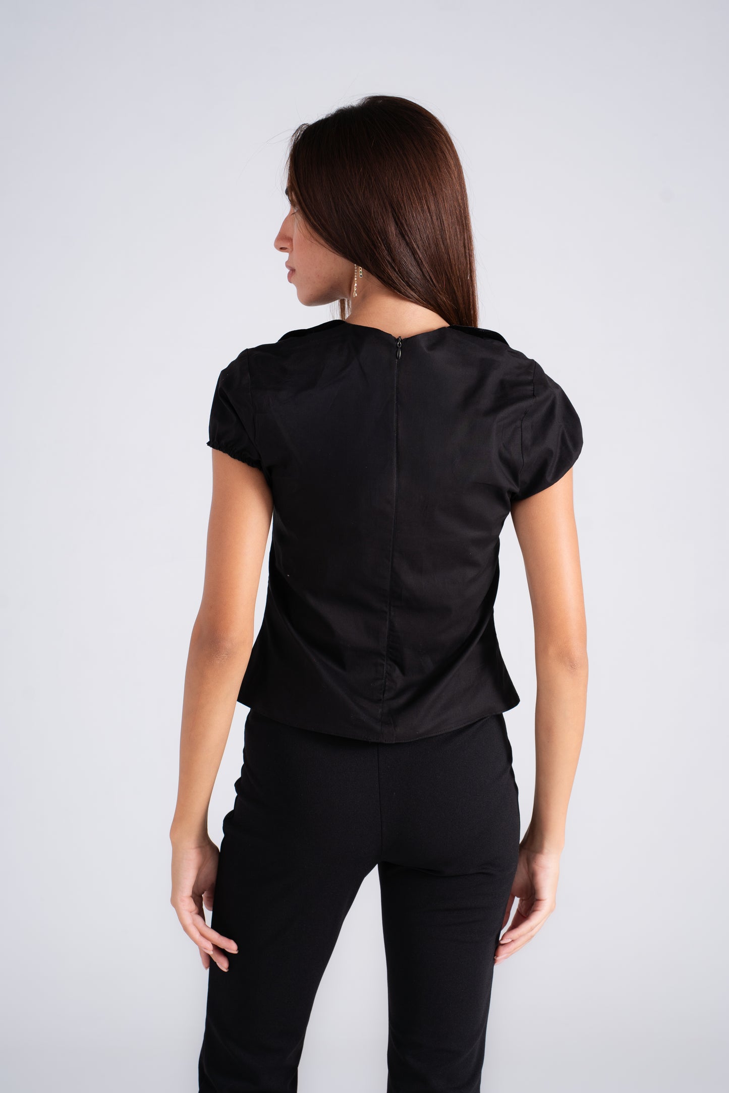 Poplin Top with Velvet and Piping