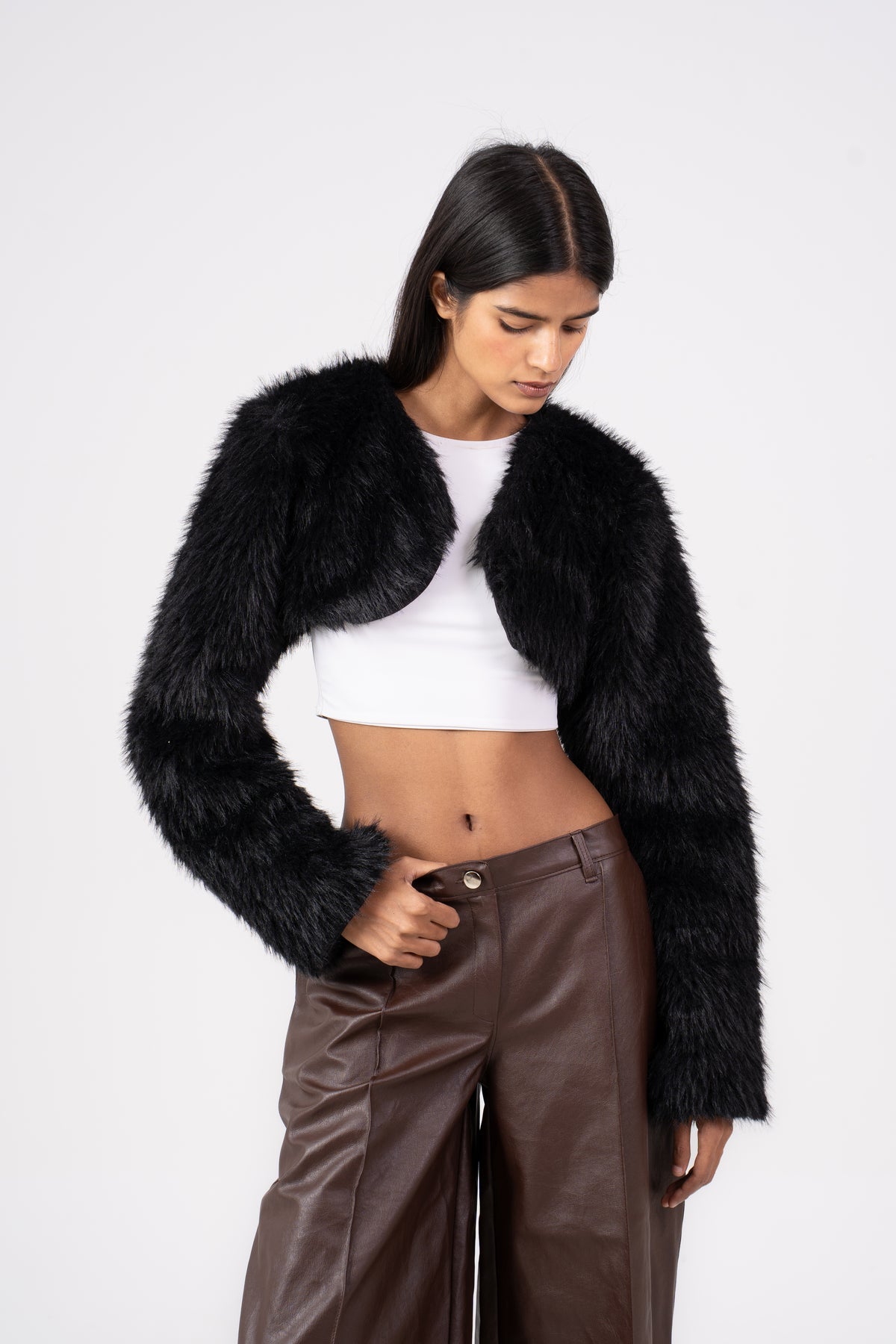 Fur Cropped Shrug black