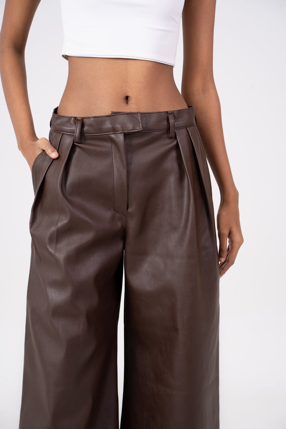 Wide Leg Leather Pants Brown