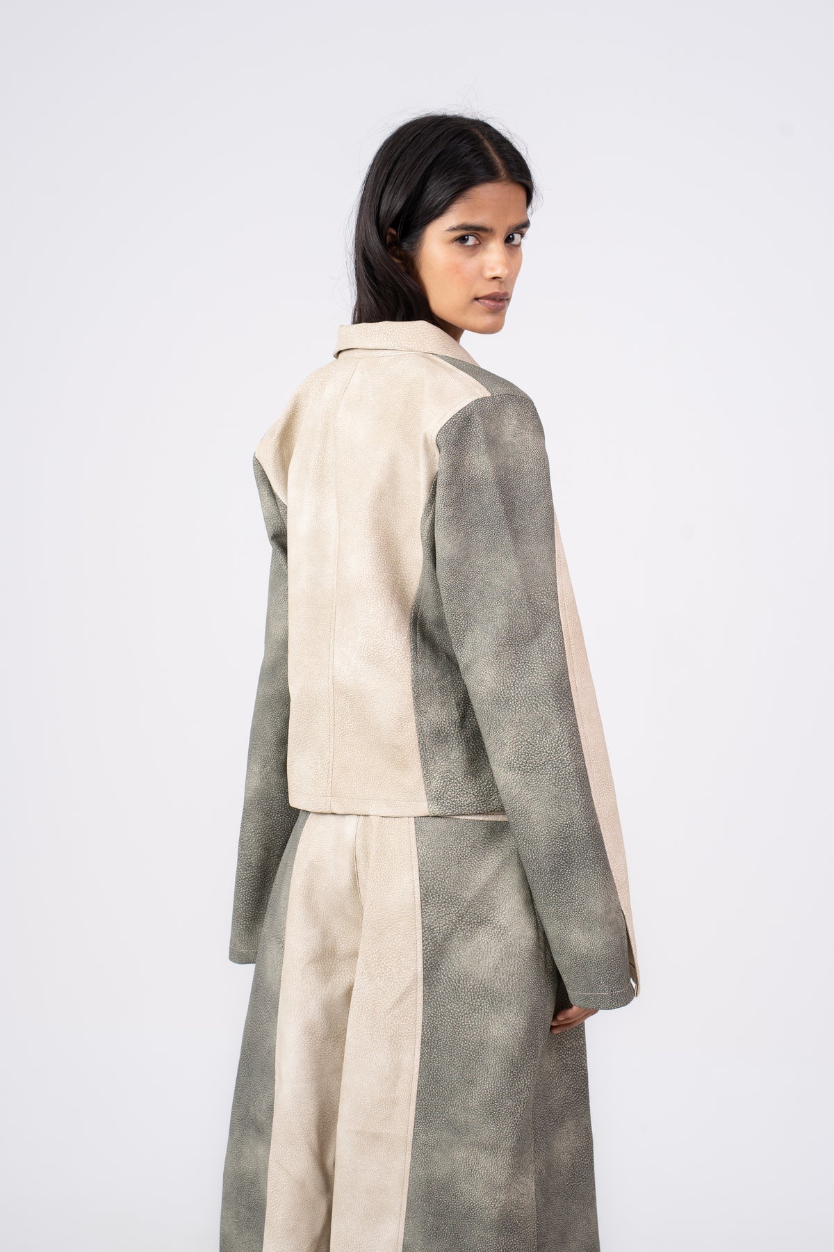 Color Block Leather Jacket