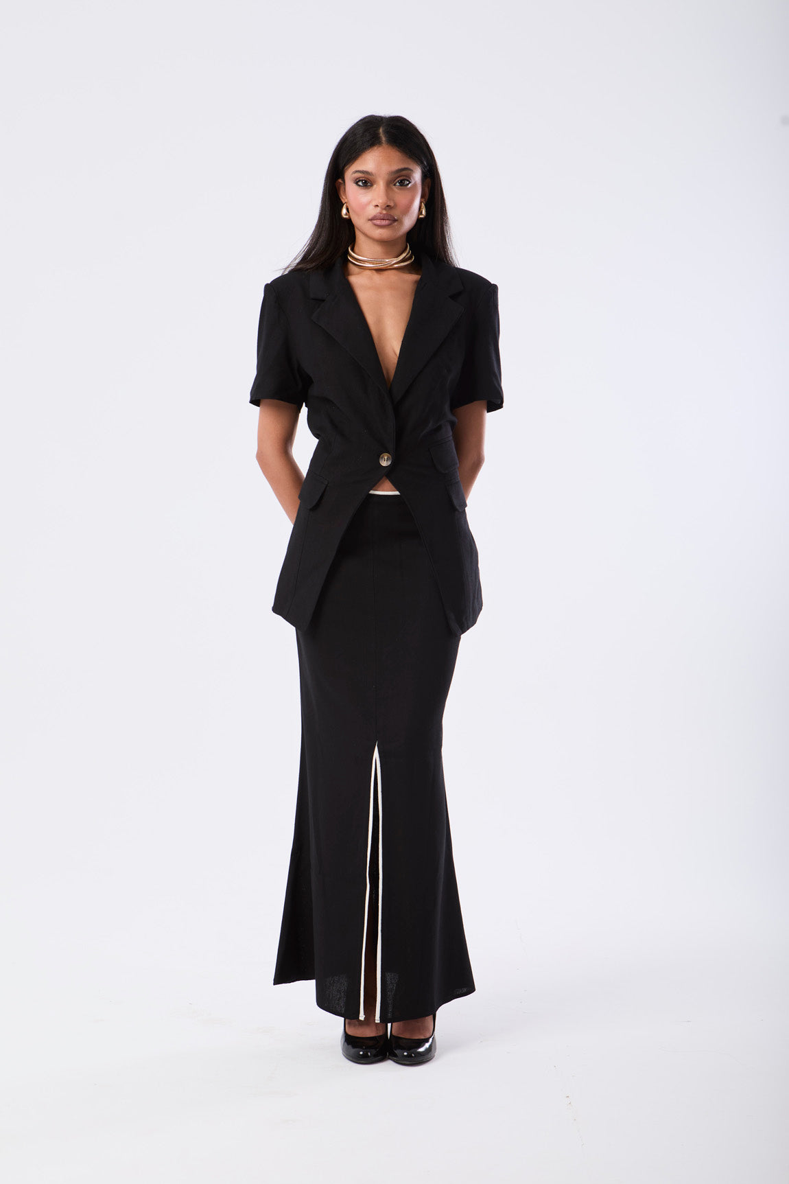 Linen Front Slit Maxi Skirt