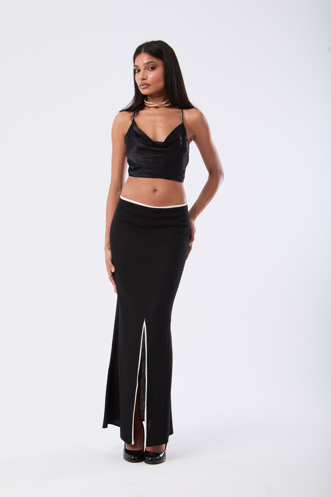 Linen Front Slit Maxi Skirt