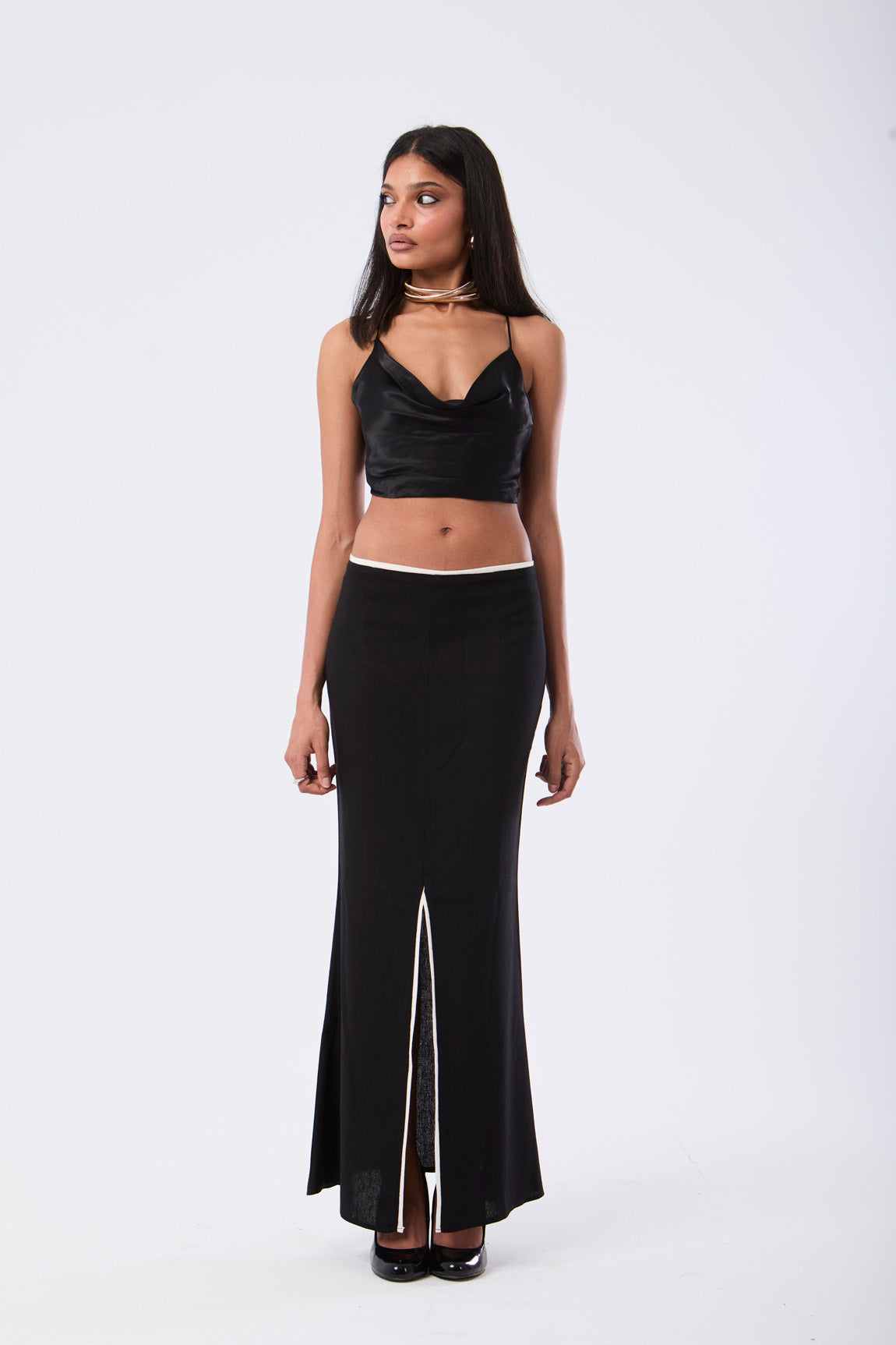 Linen Front Slit Maxi Skirt