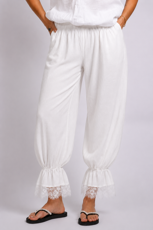 Ballon Linen Pants with Lace