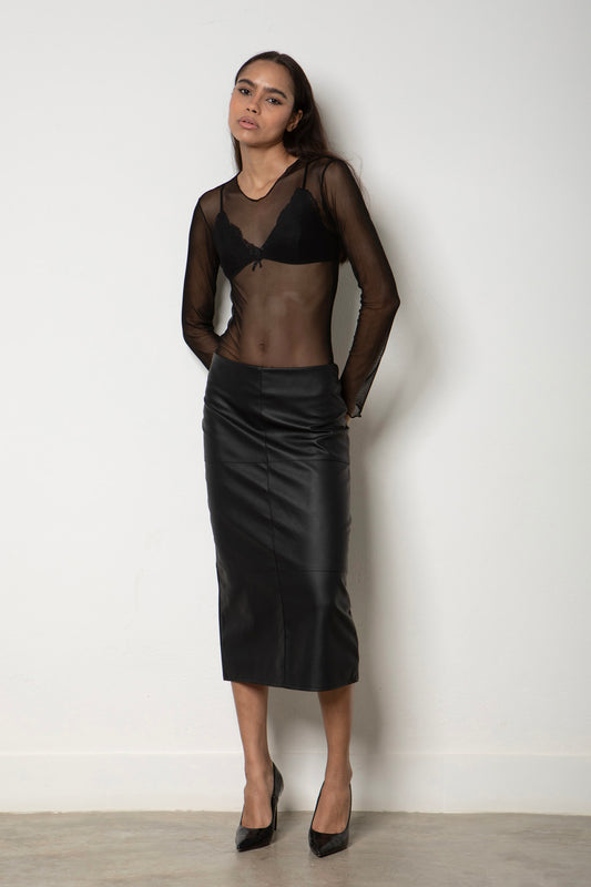 Sculpted Leather Midi Skirt