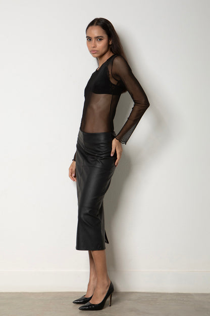 Sculpted Leather Midi Skirt