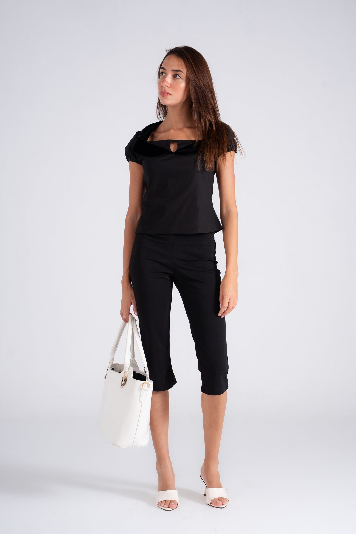 Poplin Top with Velvet and Piping