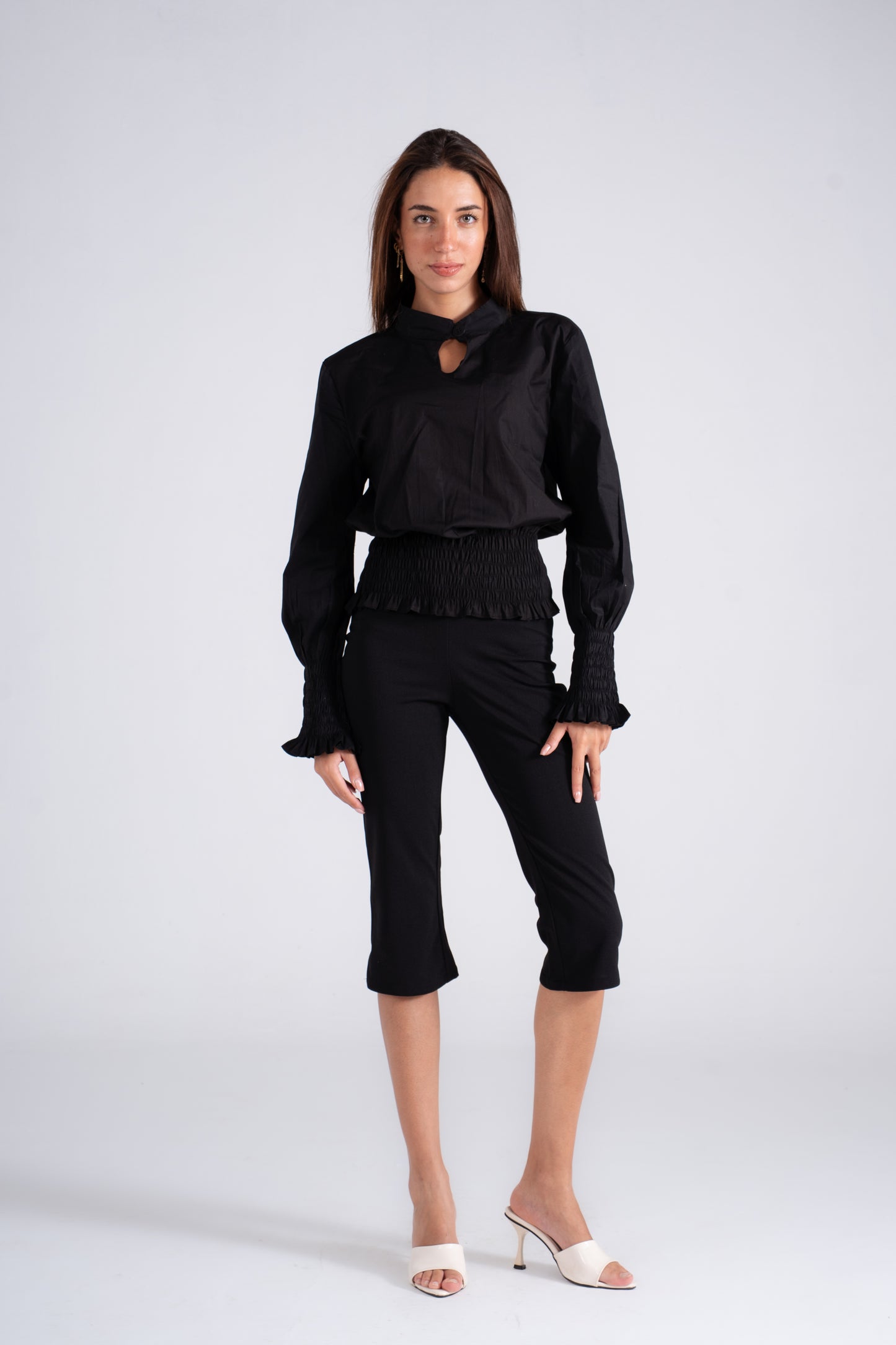 Poplin Top with shirred Waist