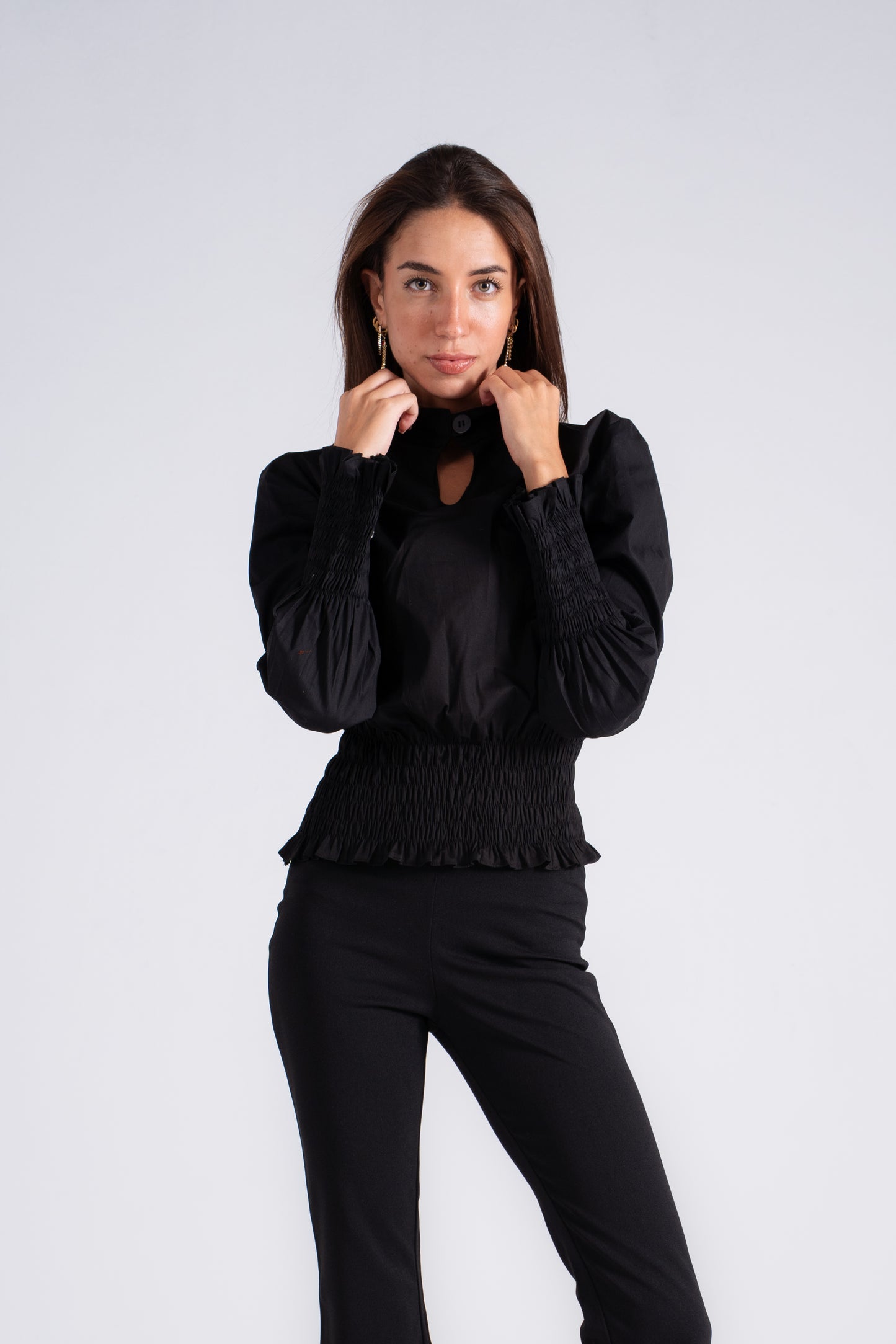 Poplin Top with shirred Waist