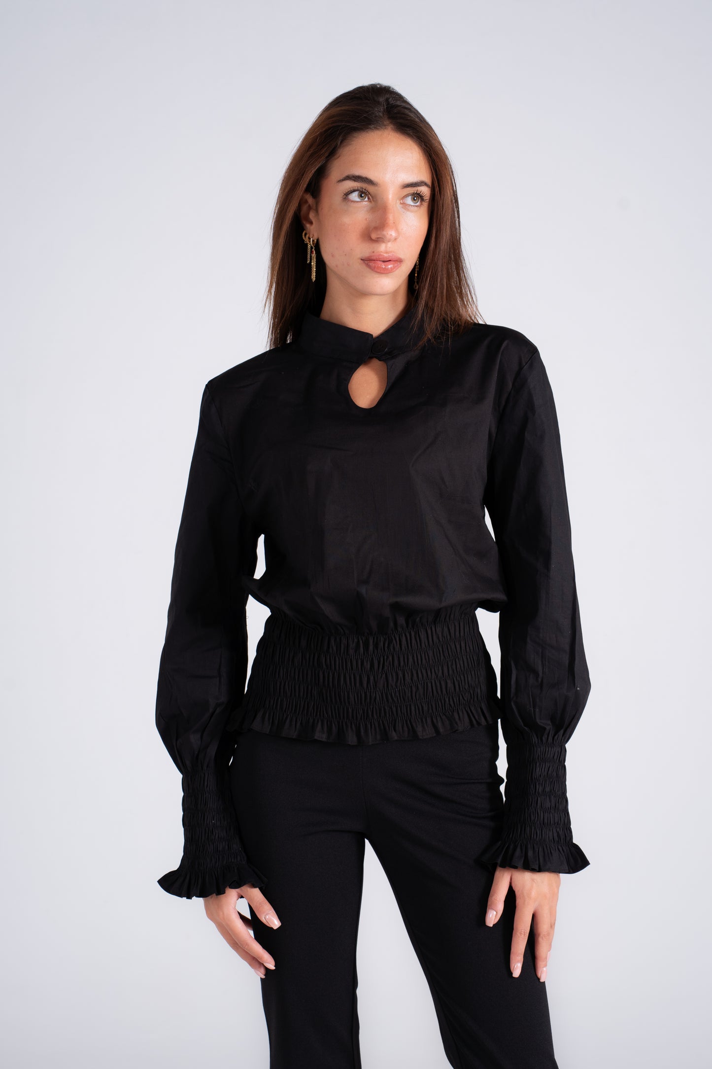 Poplin Top with shirred Waist