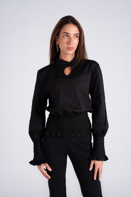 Poplin Top with shirred Waist
