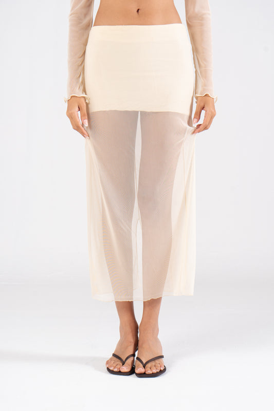 Mesh Midi Skirt Butter Yellow