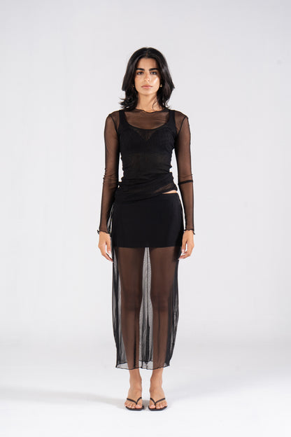 Mesh Midi Skirt Black