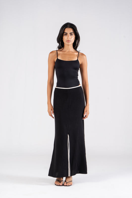 Linen Front Slit Maxi Skirt