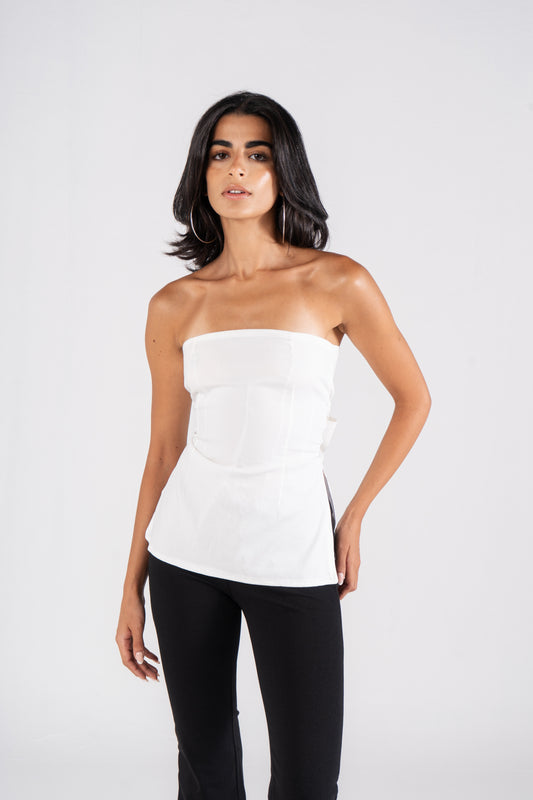 Bow-Back Strapless Corset Off-White