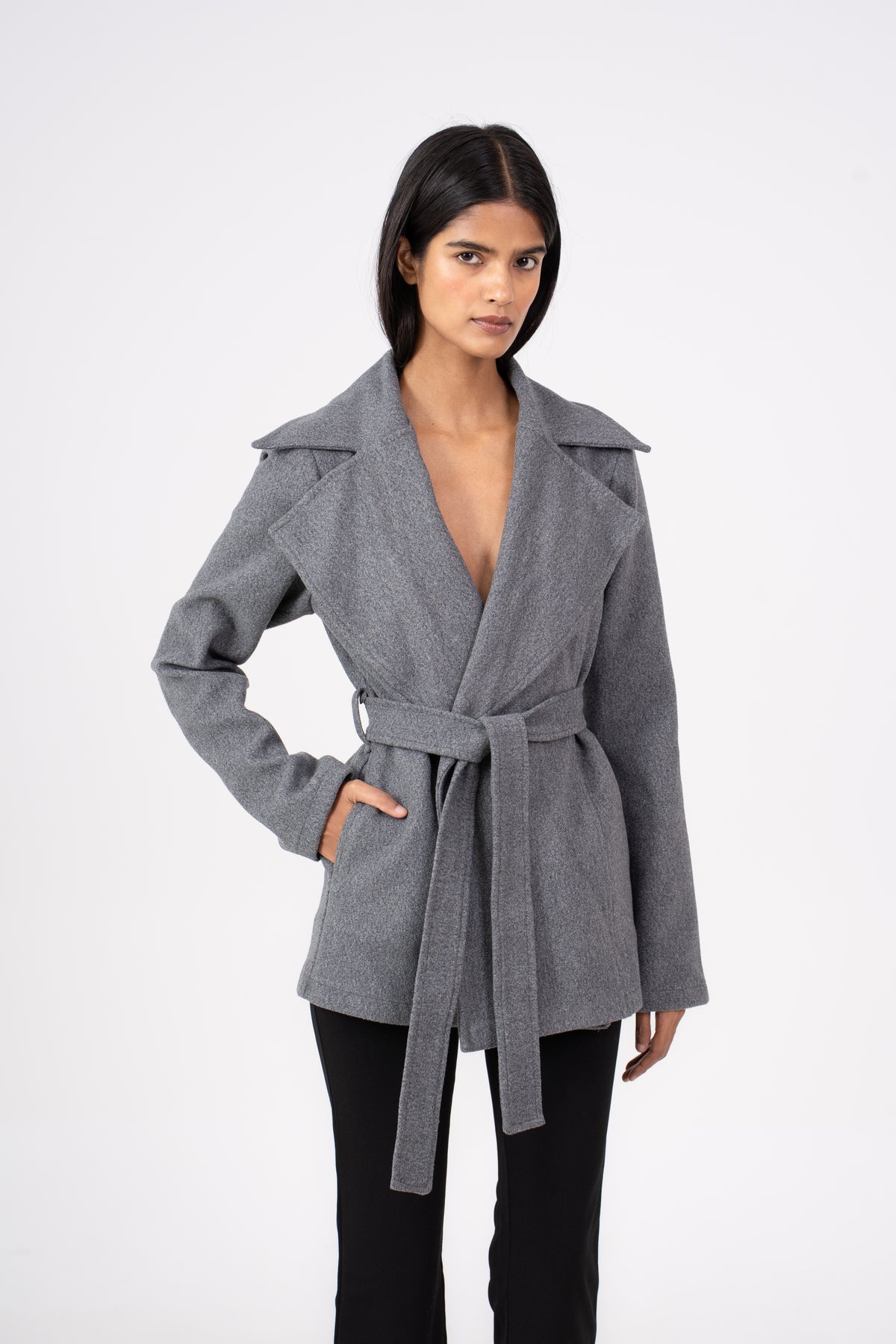 Belted Grey Jacket Wool