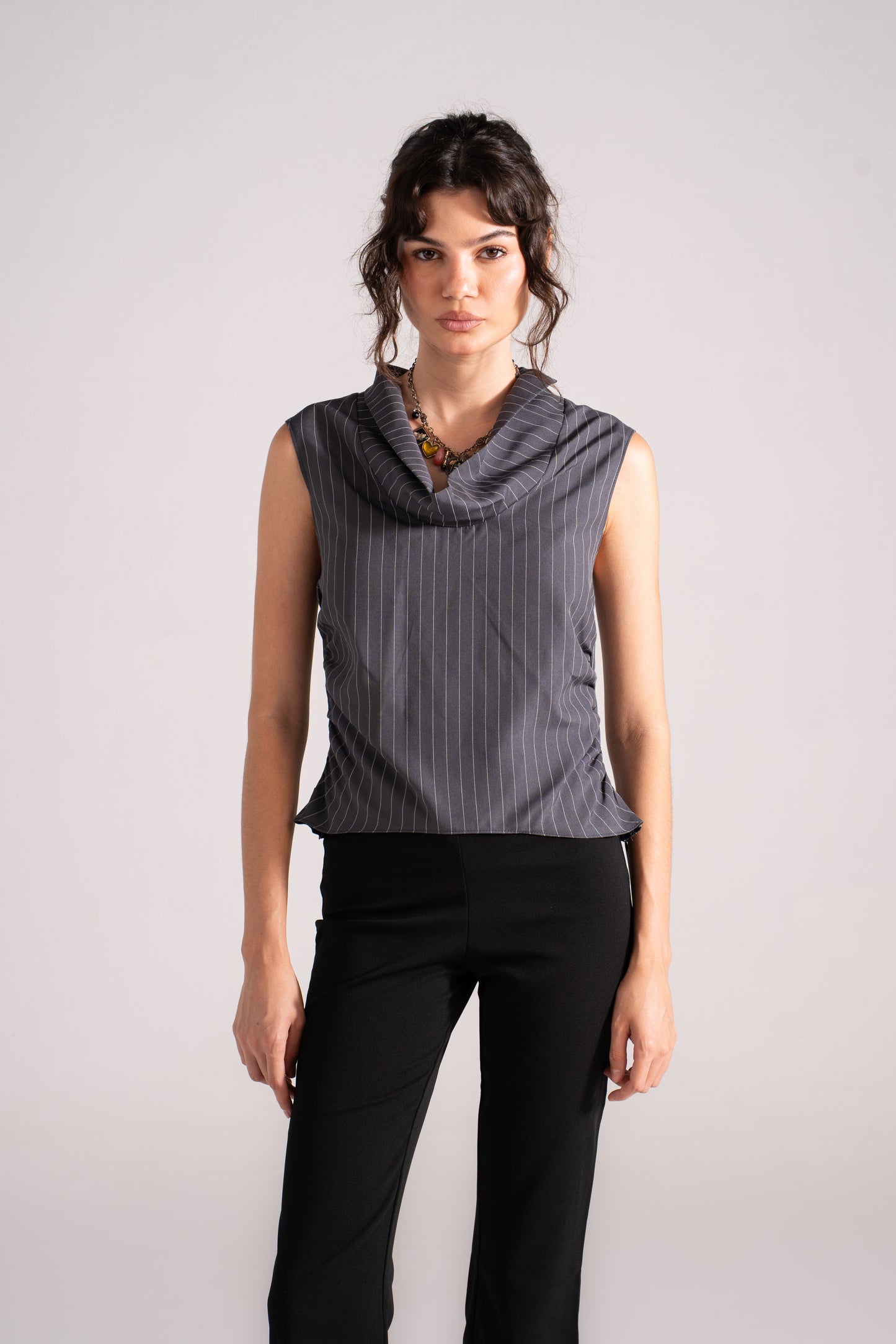 Dropped Collar Stripes Top