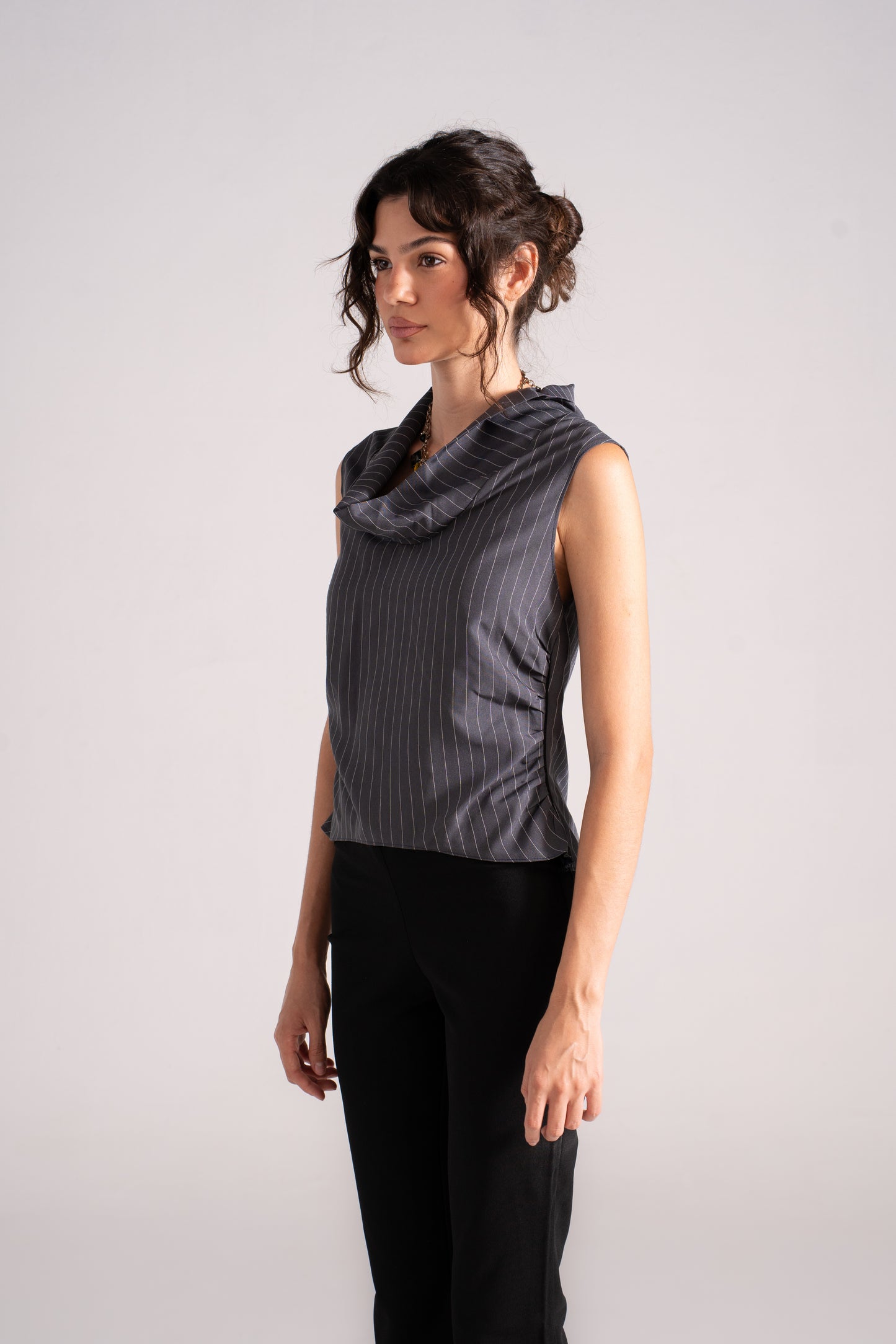 Dropped Collar Stripes Top
