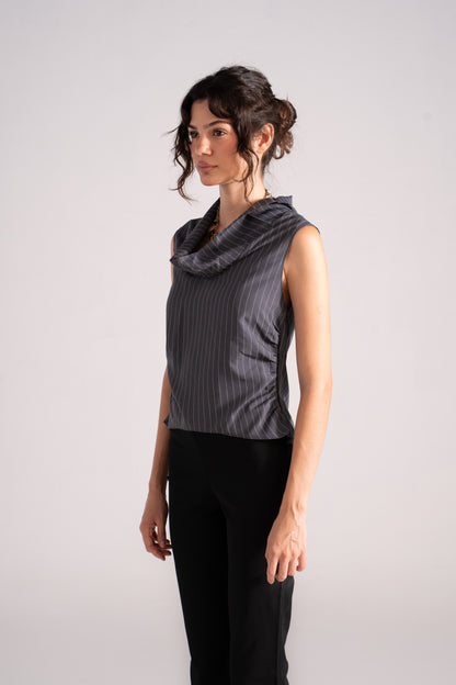 Dropped Collar Stripes Top