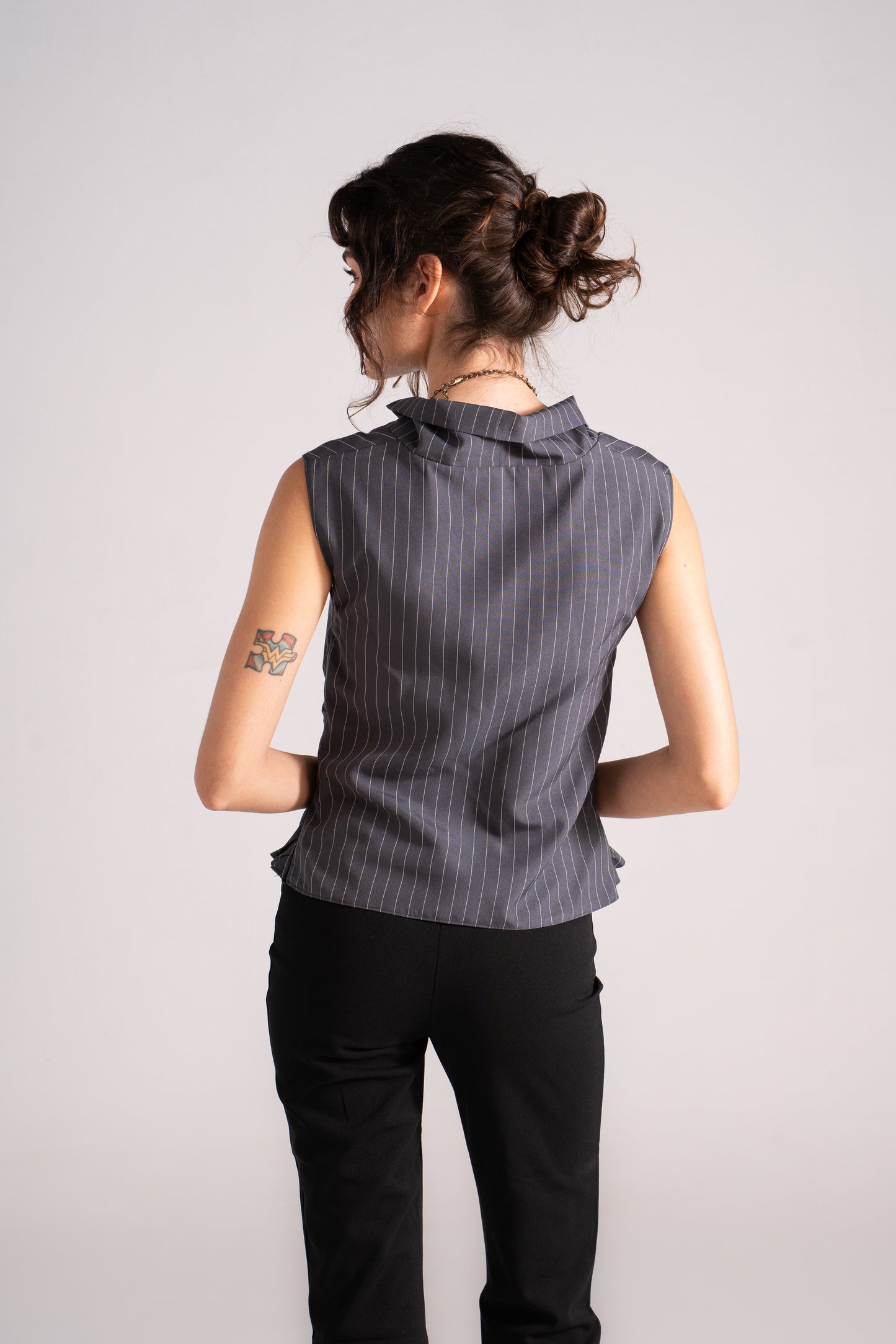 Dropped Collar Stripes Top