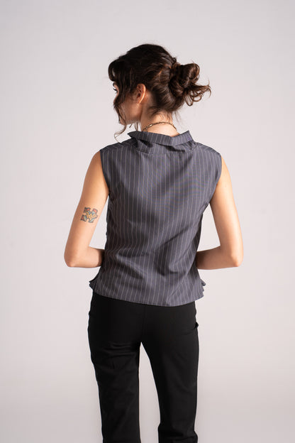 Dropped Collar Stripes Top