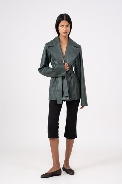 Leather Blazer Green