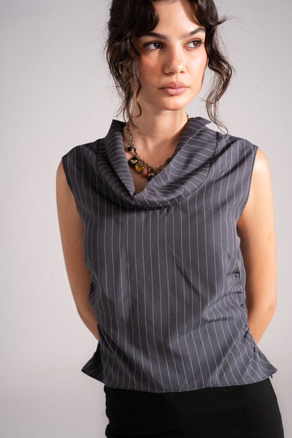 Dropped Collar Stripes Top
