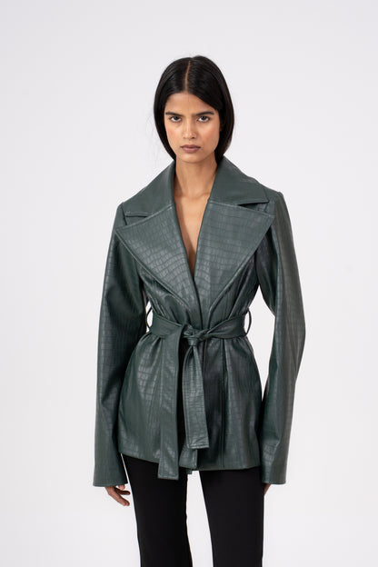 Leather Blazer Green
