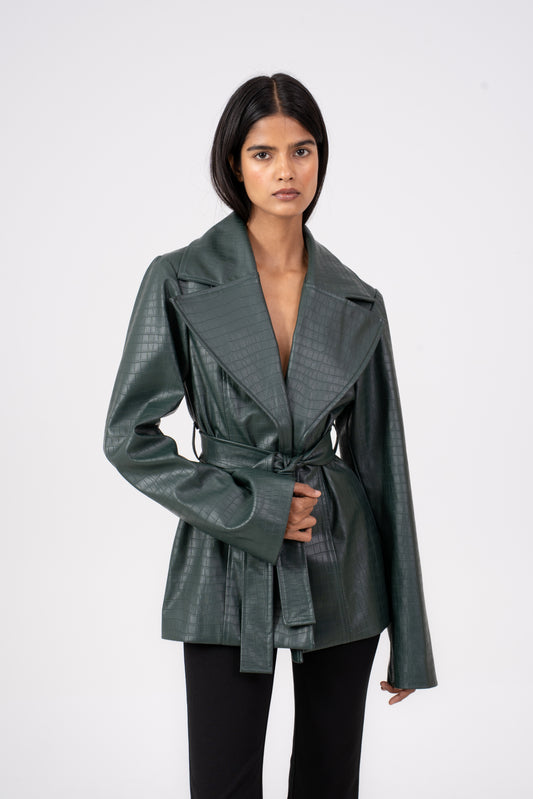 Leather Blazer Green