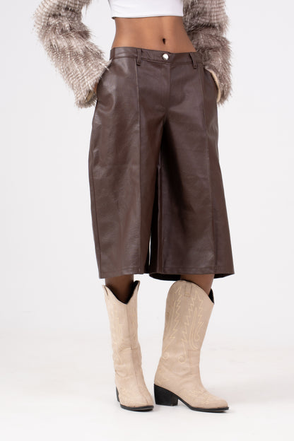 Leather Jorts Brown