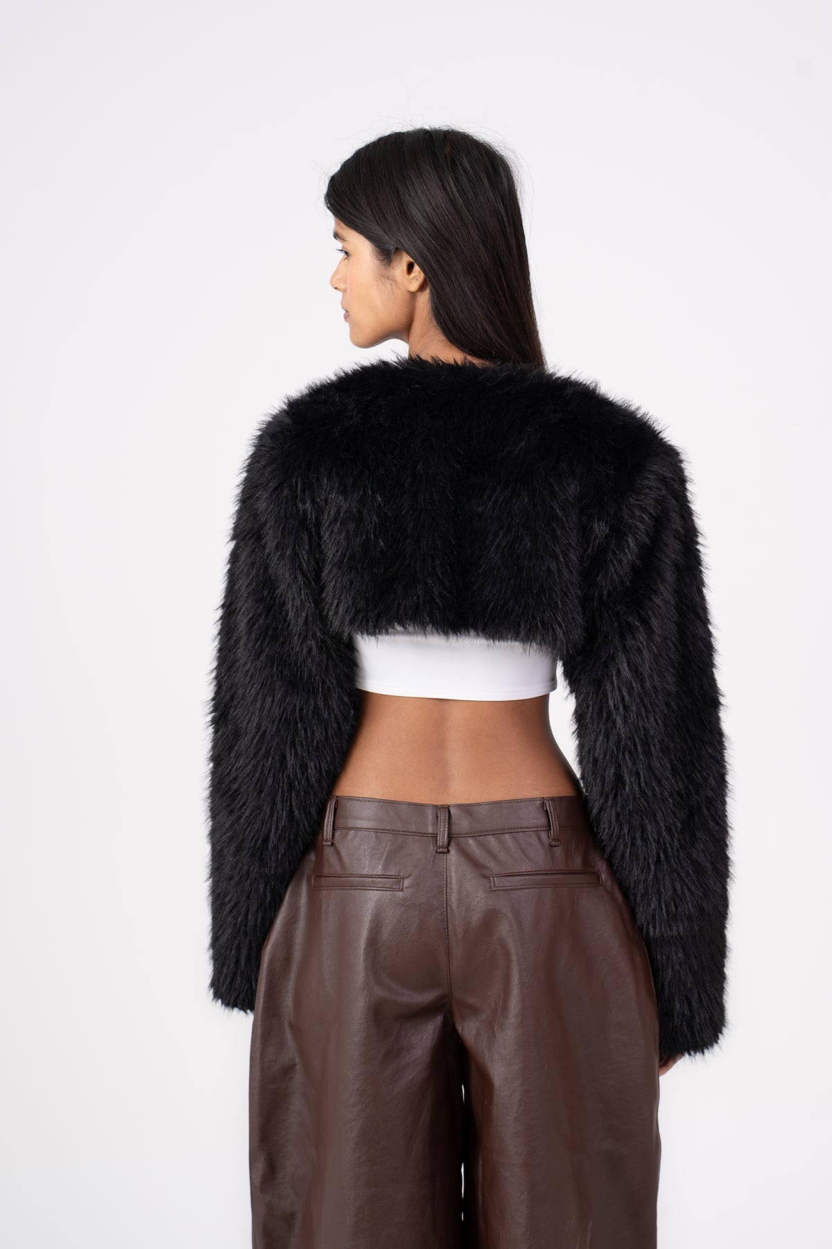 Fur Cropped Shrug black