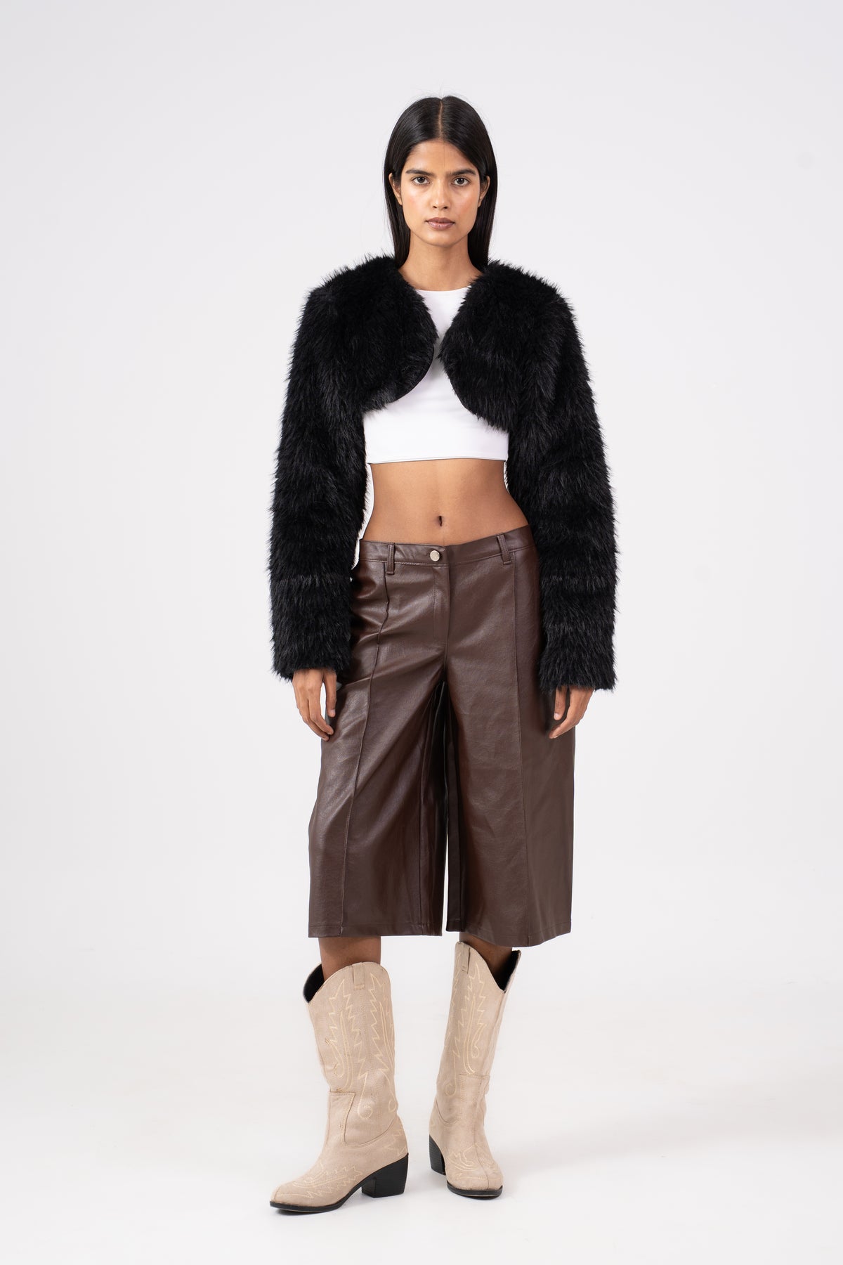 Fur Cropped Shrug black