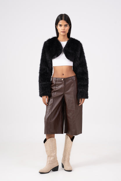 Fur Cropped Shrug black