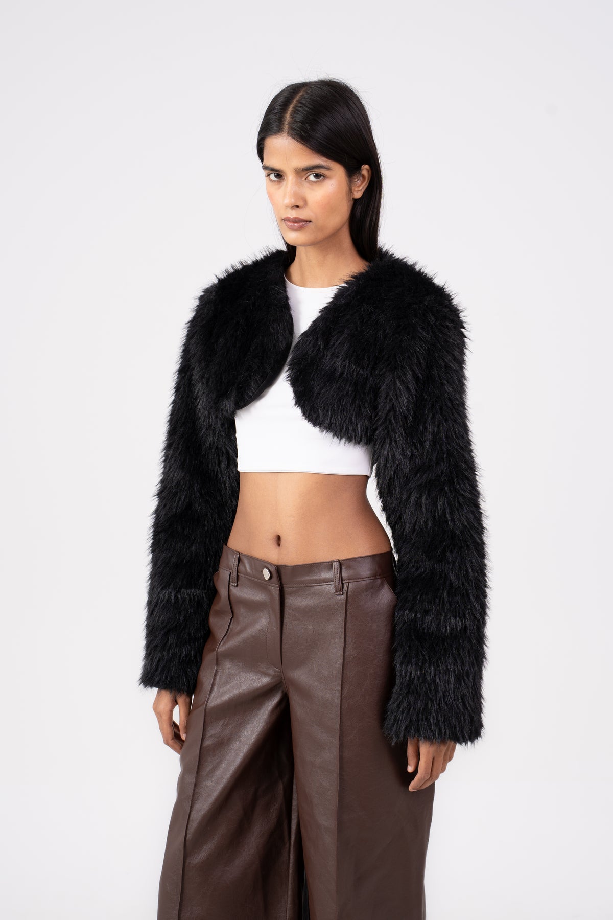 Fur Cropped Shrug black