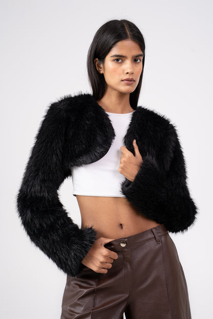 Fur Cropped Shrug black