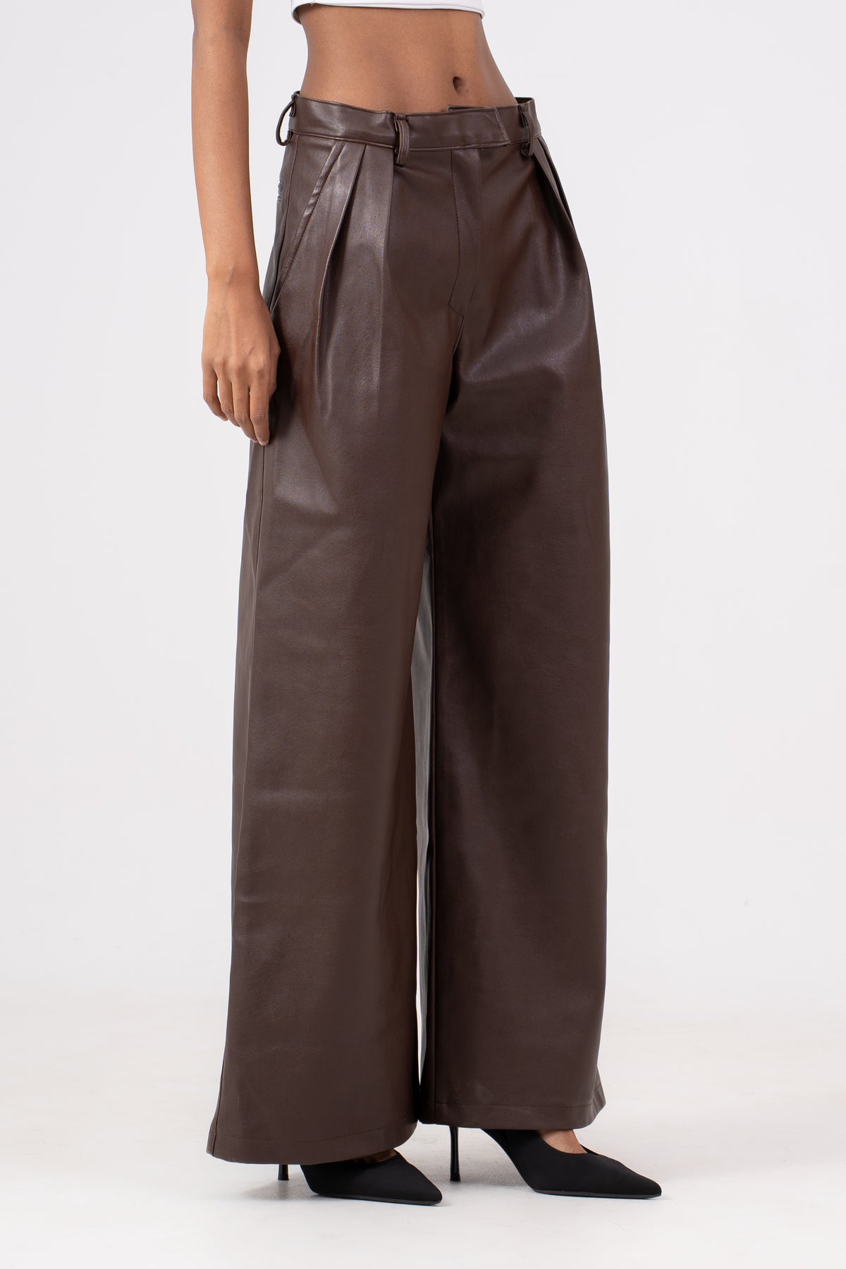 Wide Leg Leather Pants Brown