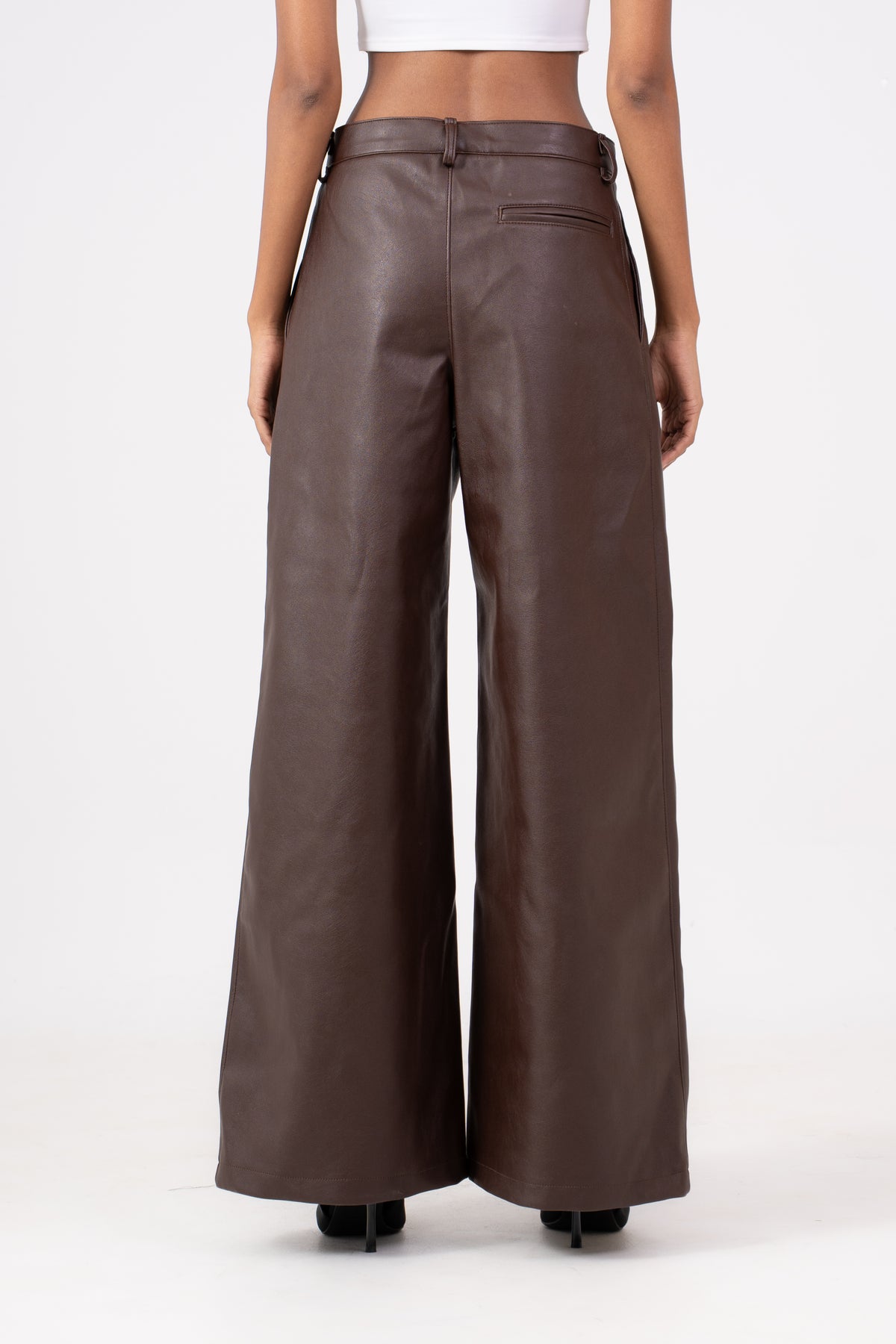 Wide Leg Leather Pants Brown