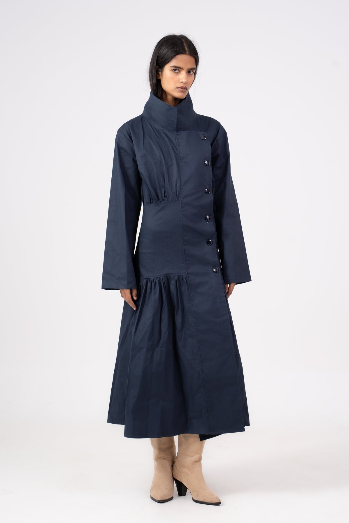 Gathered Navy Coat