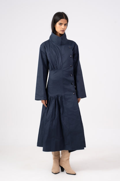 Gathered Navy Coat