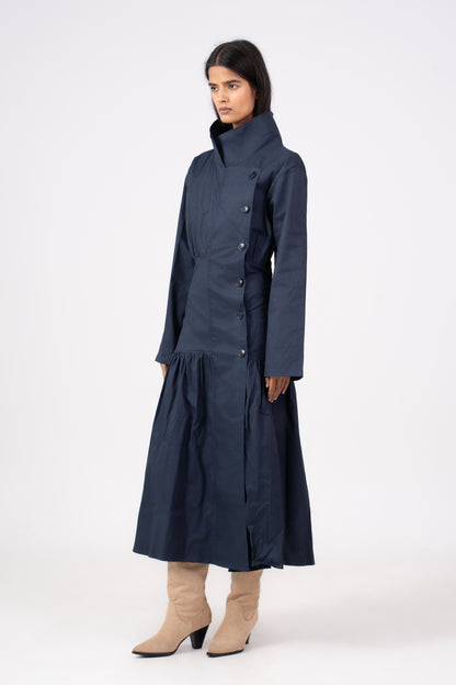 Gathered Navy Coat