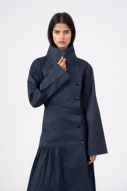Gathered Navy Coat