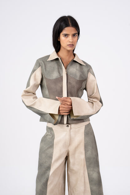 Color Block Leather Jacket