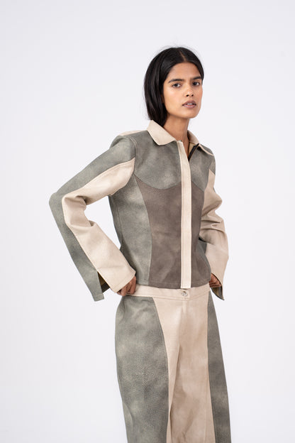 Color Block Leather Jacket