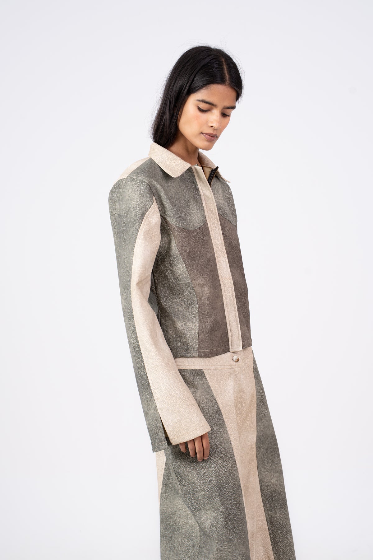 Color Block Leather Jacket