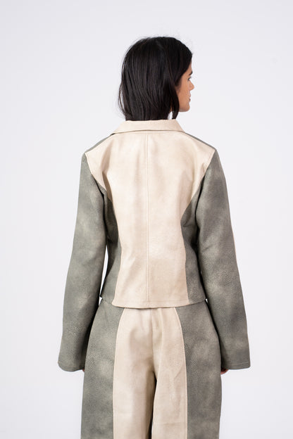 Color Block Leather Jacket