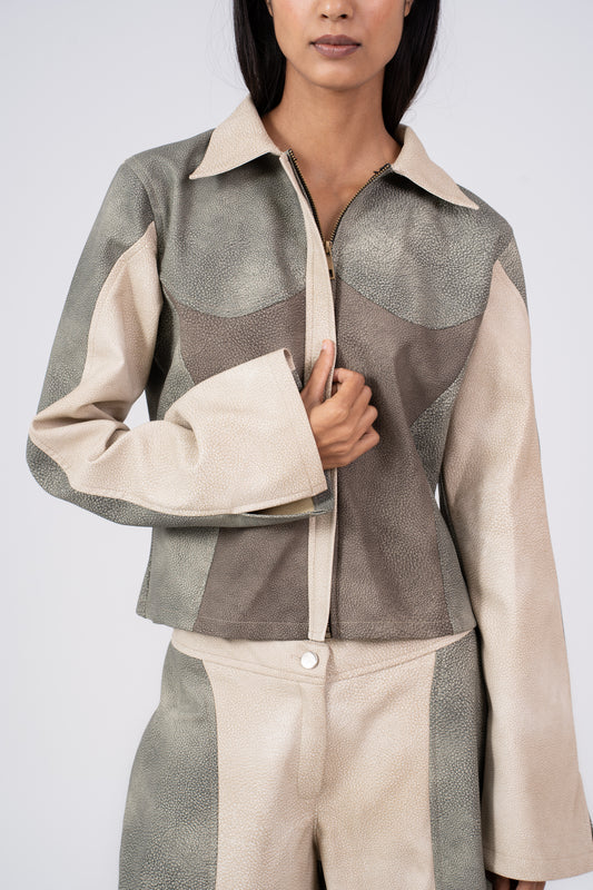 Color Block Leather Jacket