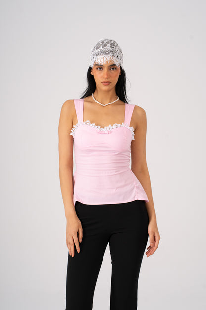 Fitted Poplin Top with Lace