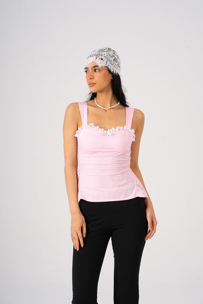Fitted Poplin Top with Lace
