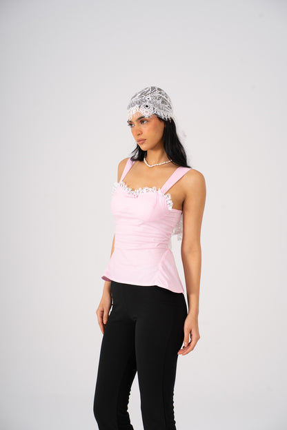 Fitted Poplin Top with Lace